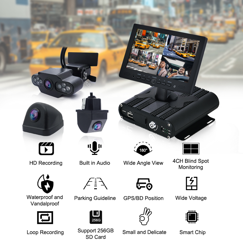 1080P ir nakts redzamība taksometros videonovērošanas kameras drošības gps mobilais dvr monitors (5)