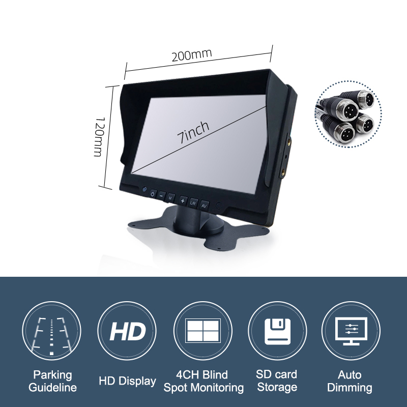 7 inch 1080P 2ch AHD Igwefoto Ntinye vidiyo Digital TFT LCD Rear View Parking Backup Bus T ((5)