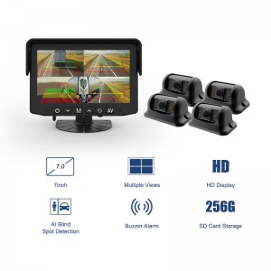 7 Inch AI Intelligent Front Side Reverse Camera 4 Channel Monitor