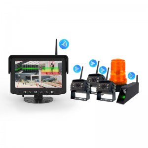 4 Channel Quad Display Wireless AI BSD Forklift Camera With LED Warning Light