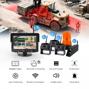 4 Channel Quad Display Wireless AI BSD Forklift Camera With LED Warning Light